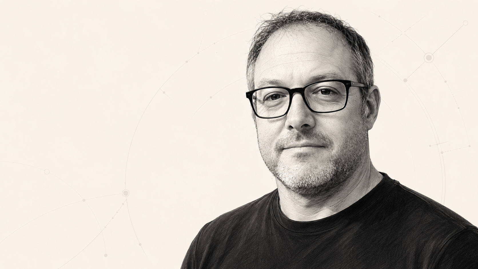 Josef Reed in his signature black glasses and black T-shirt